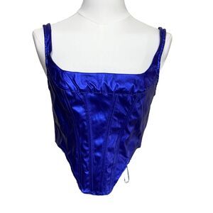 SHEIN BAE Corset Top Womens Small Blue Metallic Square Neck Boned Bustier NWT